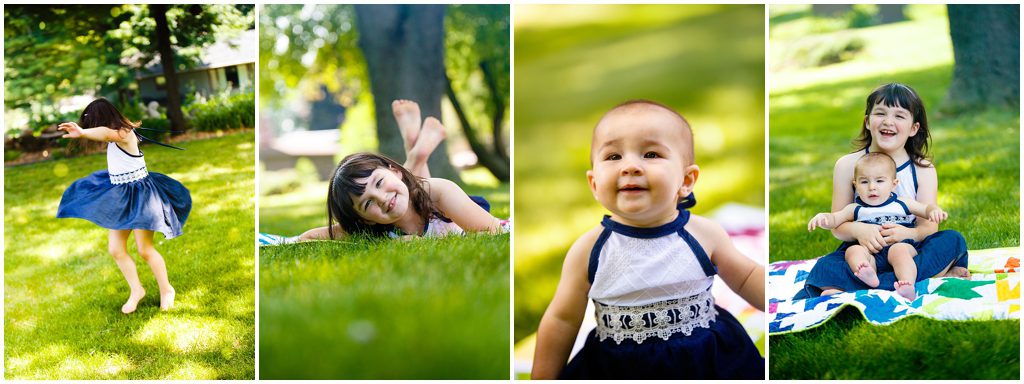 Baby and sister wearing matching navy & white dress and romper by Ristaino Photography of Sarasota FL