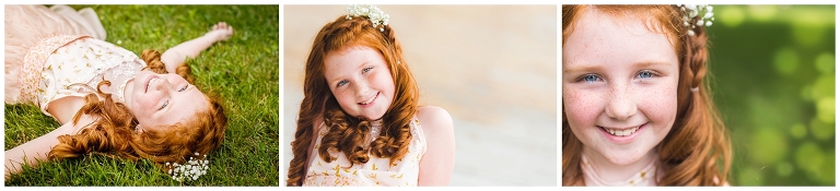 Young girl with red hair and freckles during at Milwaukee VA grounds for Operation Love Lola Beauty Revived Session by Ristaino Photography of Sarasota Florida