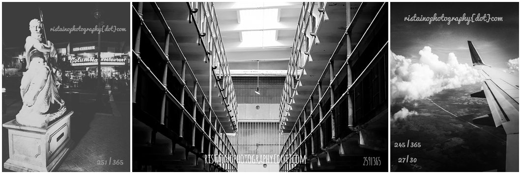 Black and white travel images including, Sarasota FL and Alcatraz, San Francisco