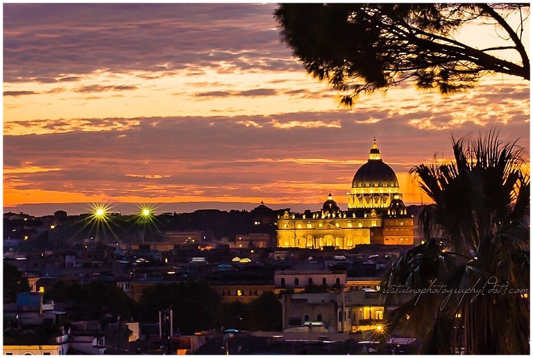 Sunset view of St Peter's Basilica, Rome. Taken by Ristaino Photography of Sarasota FL