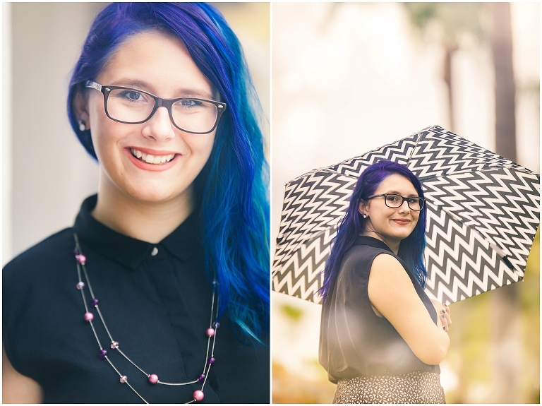 High School senior girl with blue hair poses for senior portraits in sarasota FL