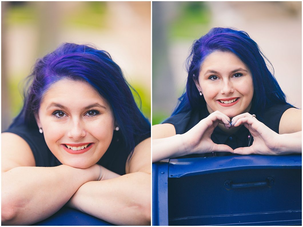 High School senior girl with blue hair poses for senior portraits in sarasota FL