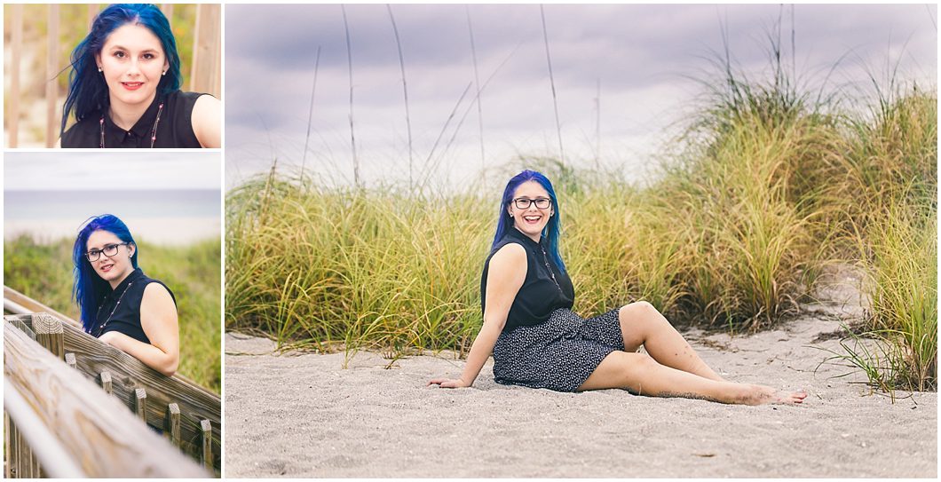 High School senior girl with blue hair poses for senior portraits in sarasota FL