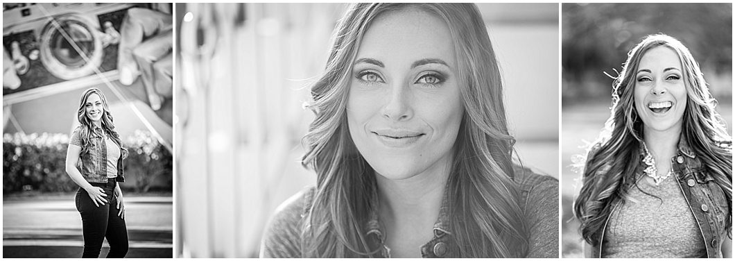 black and white sarasota portrait of woman with long hair in burns court 