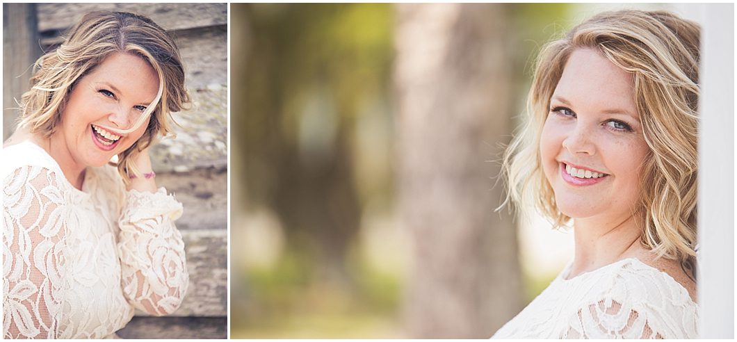 Blonde woman in lace dress in front of distressed wooden barn in this image of Sarasota Portrait Photography by Ristaino Photography.