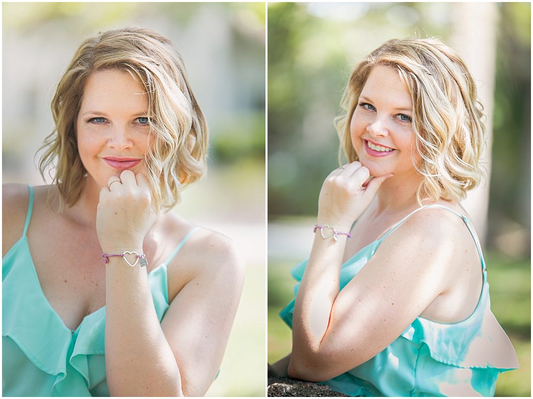 Woman in a seafoam green sundress in a park in this image of Sarasota Portrait Photography by Ristaino Photography