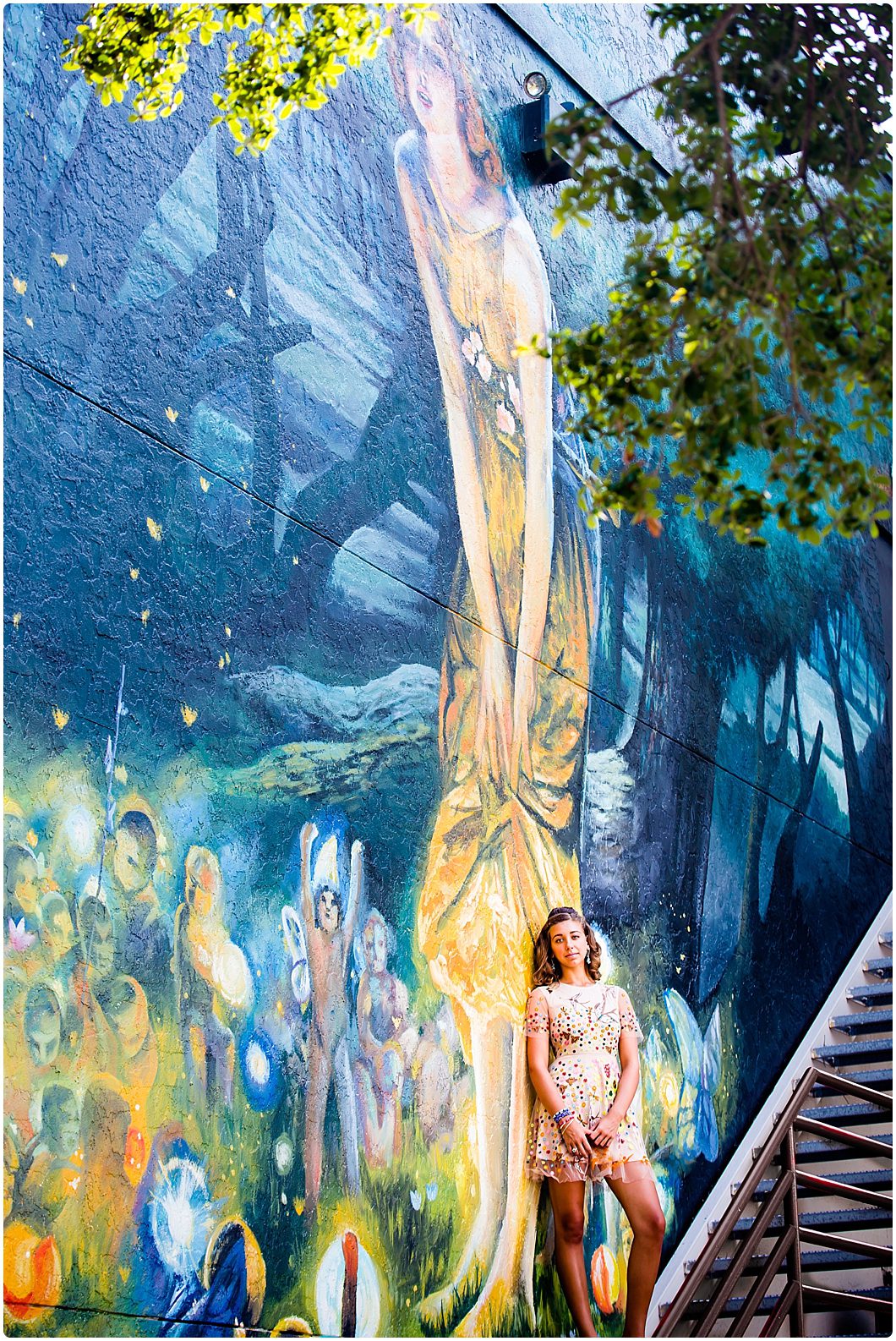 Sarasota Teen Headshots by Ristaino Photography in Downtown Sarasota next to the Midsummer Night's Dream wall outside Florida Studio Theatre