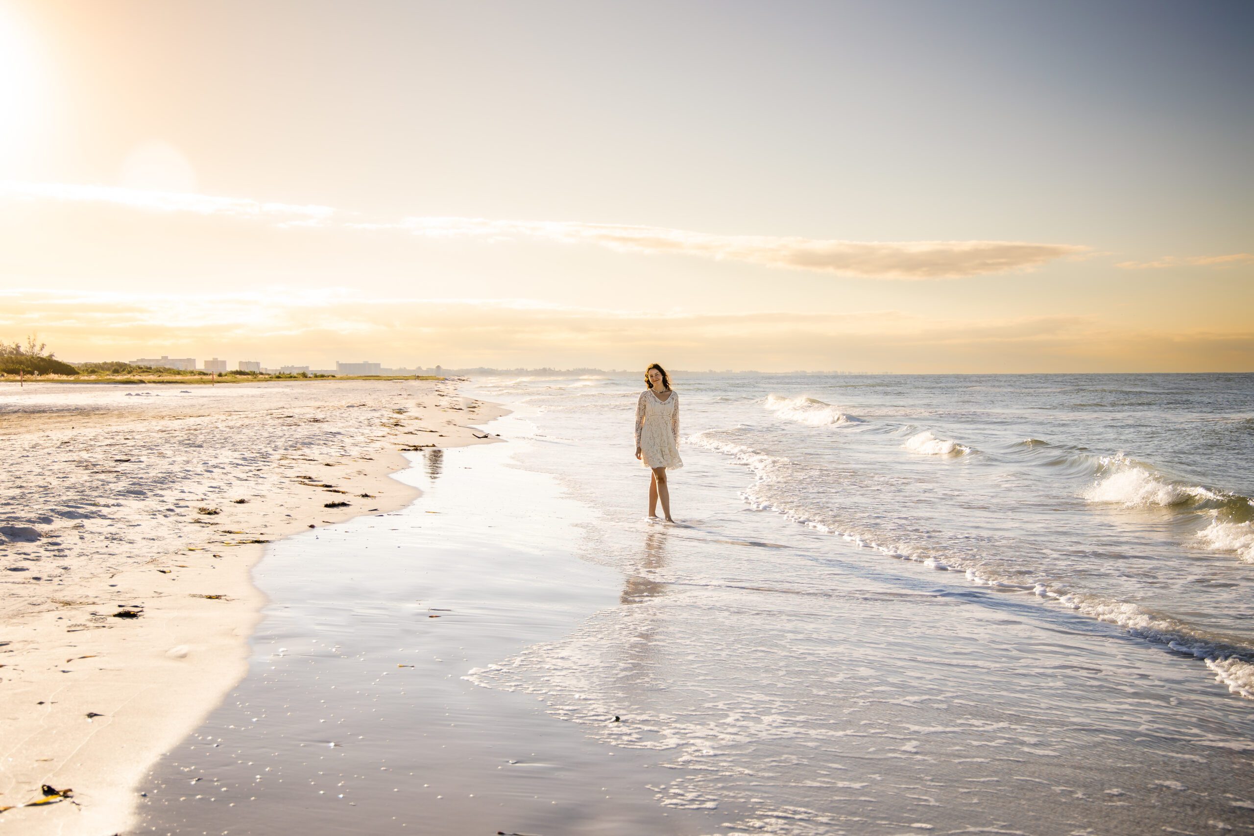 Senior portrait at Siesta Key beach sunrise, Sarasota FL, Ristaino Photography