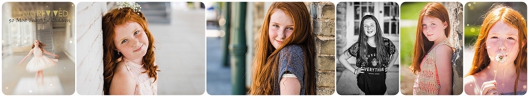 Tween girl with red hair and freckles does photoshoot every year for 3 years. Sarasota Tween Photography