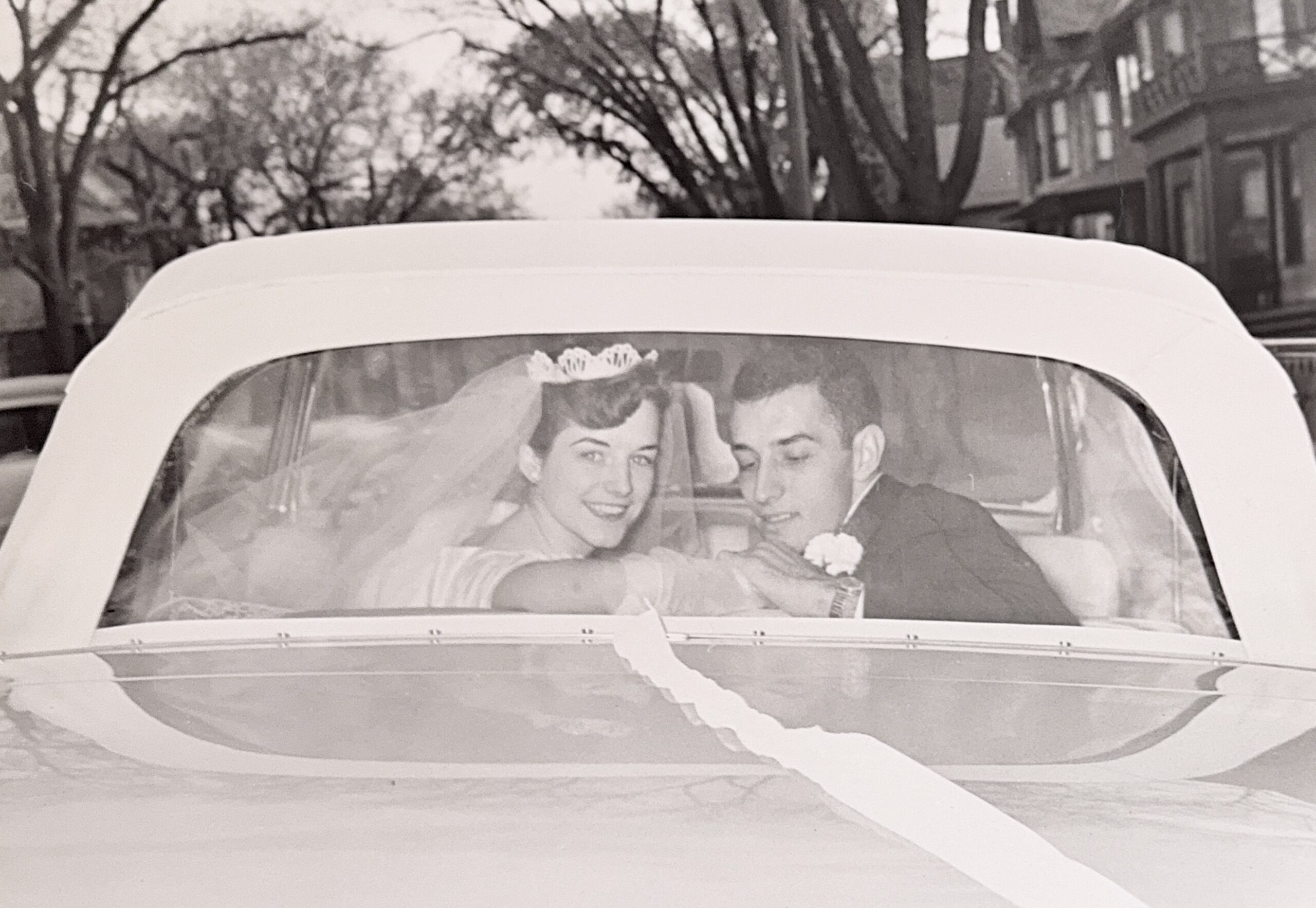Vintage 1950s black and white wedding portrait, Michaela Ristaino's parents